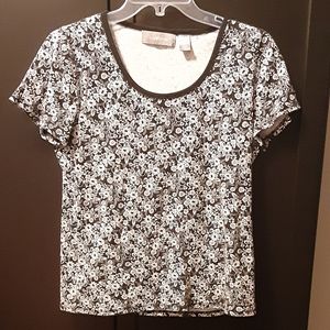 LIZ CLAIBORNE Women's Balck & White Floral Short Sleeve Shirt Size Large
